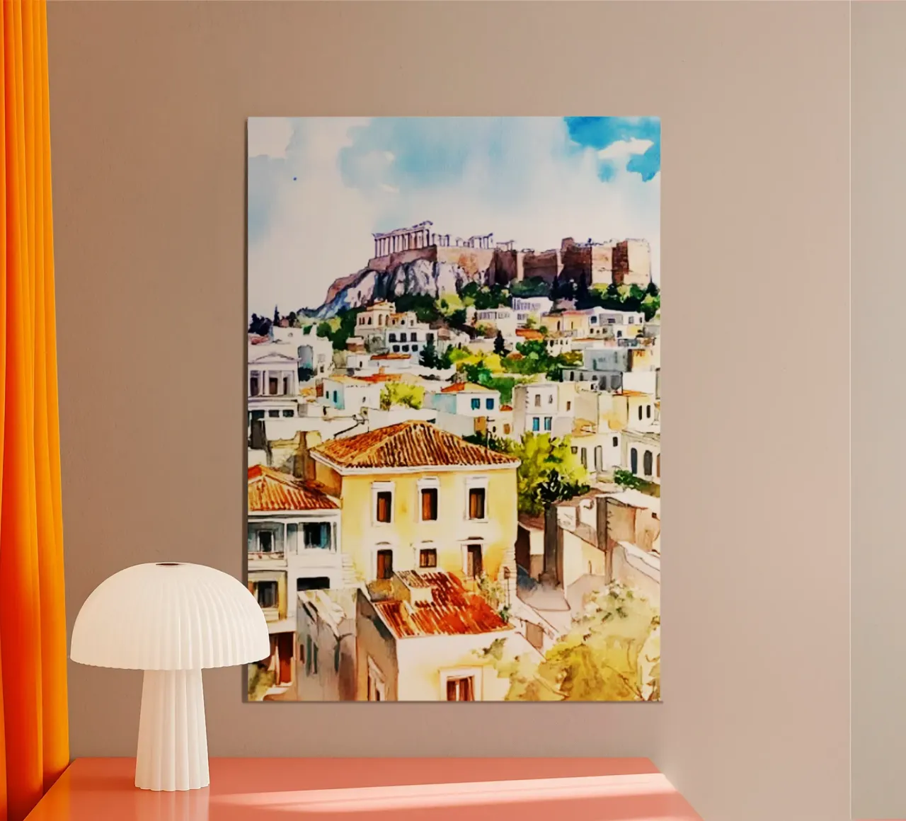 Atene Grecia Acquerello poster con telaio in legno da kaiyaraiya