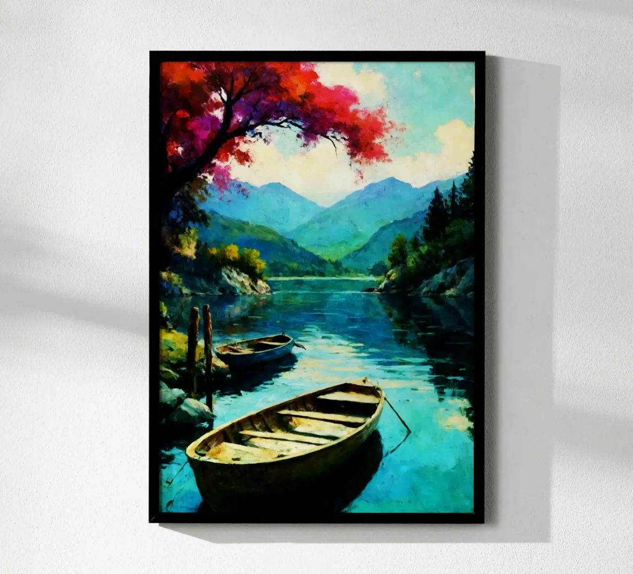 Barca Fiume Acquerello Arte poster con telaio in plastica da kaiyaraiya
