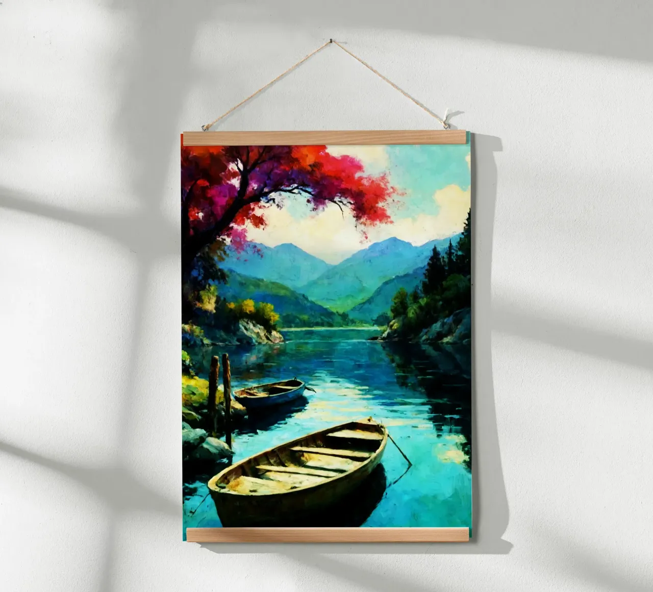 Barca Fiume Acquerello Arte poster con telaio in plastica da kaiyaraiya