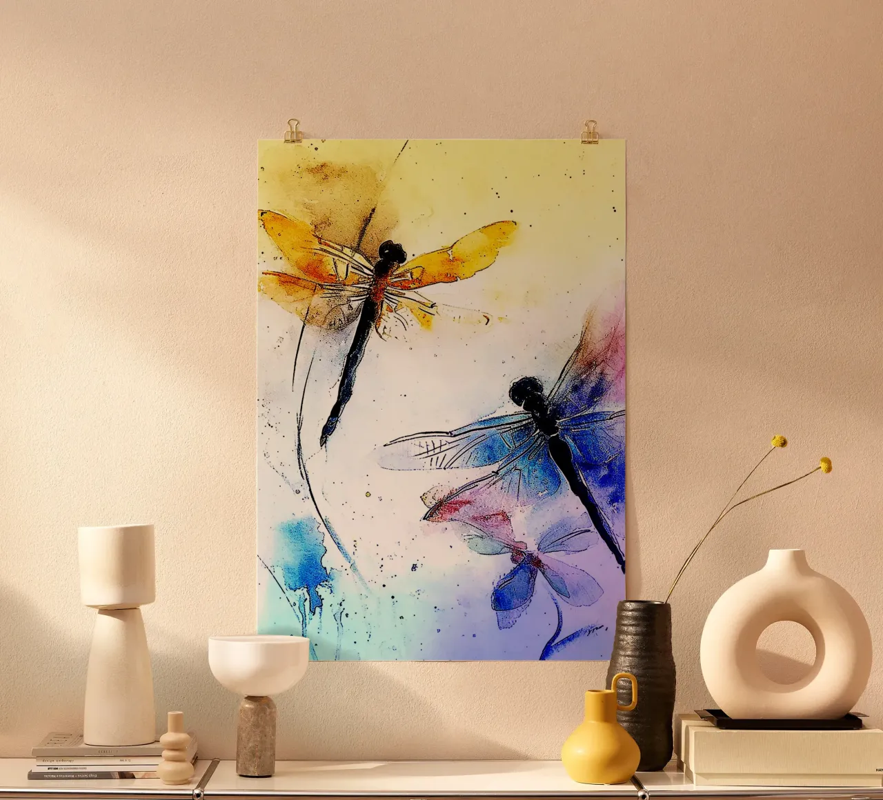 Libellula acquerellata poster da kaiyaraiya