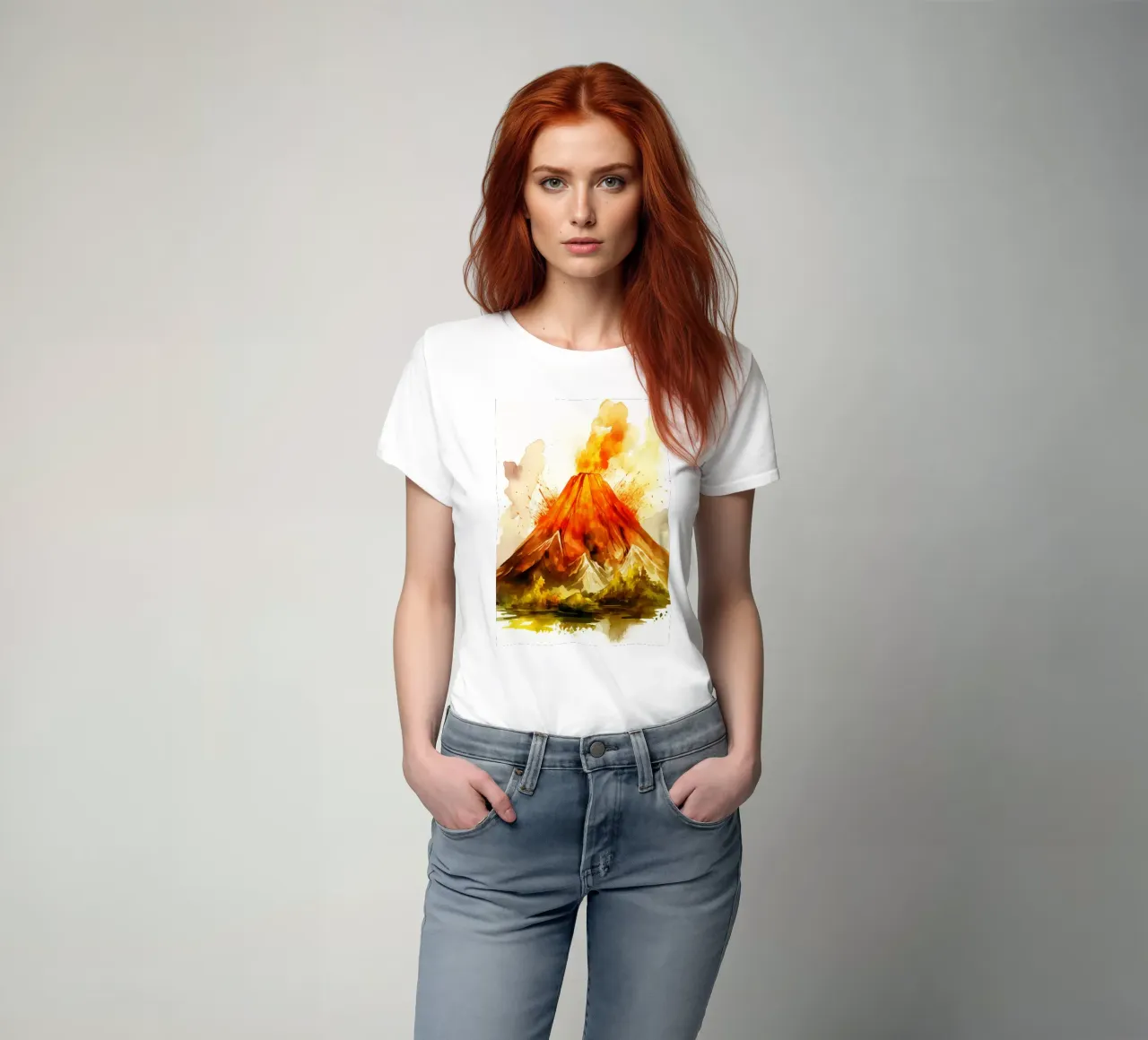 Acquerello sul vulcano di montagna t-shirt da kaiyaraiya