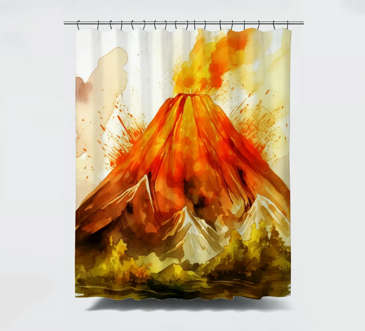 Acquerello sul vulcano di montagna tenda da doccia da kaiyaraiya