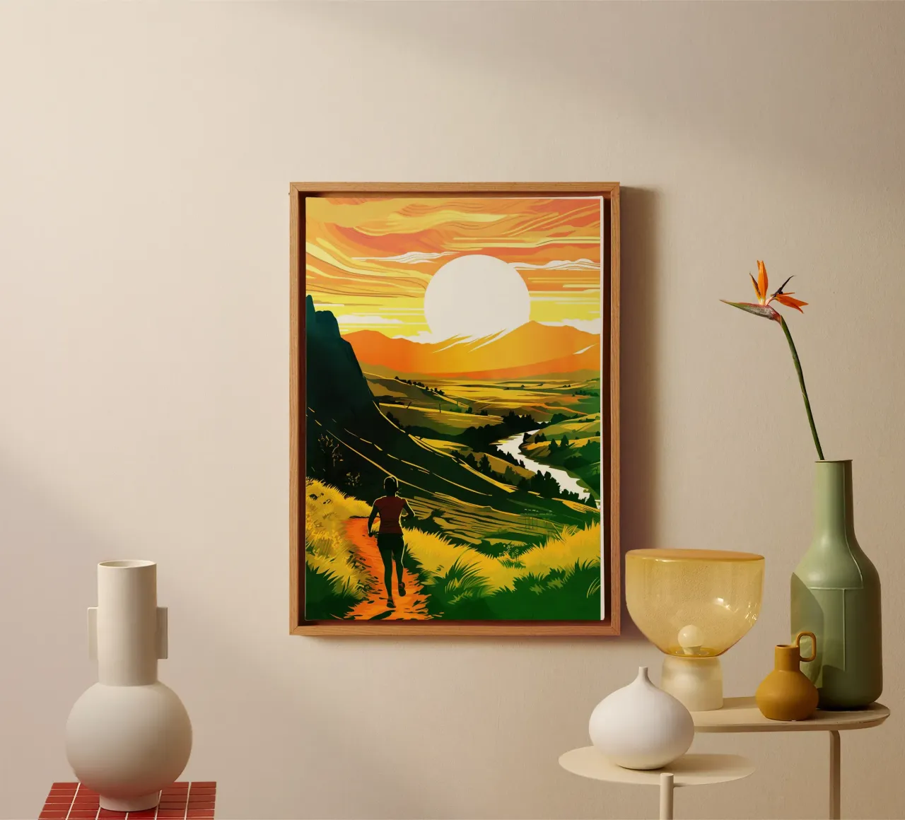 Lopen buiten aquarel kunst canvas met Baklijst van kaiyaraiya