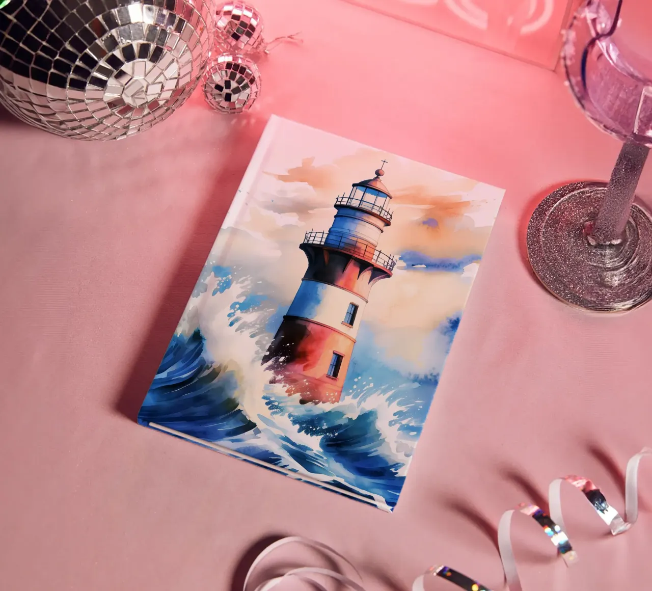 Sea Lighthouse Watercolor Design notebook by kaiyaraiya