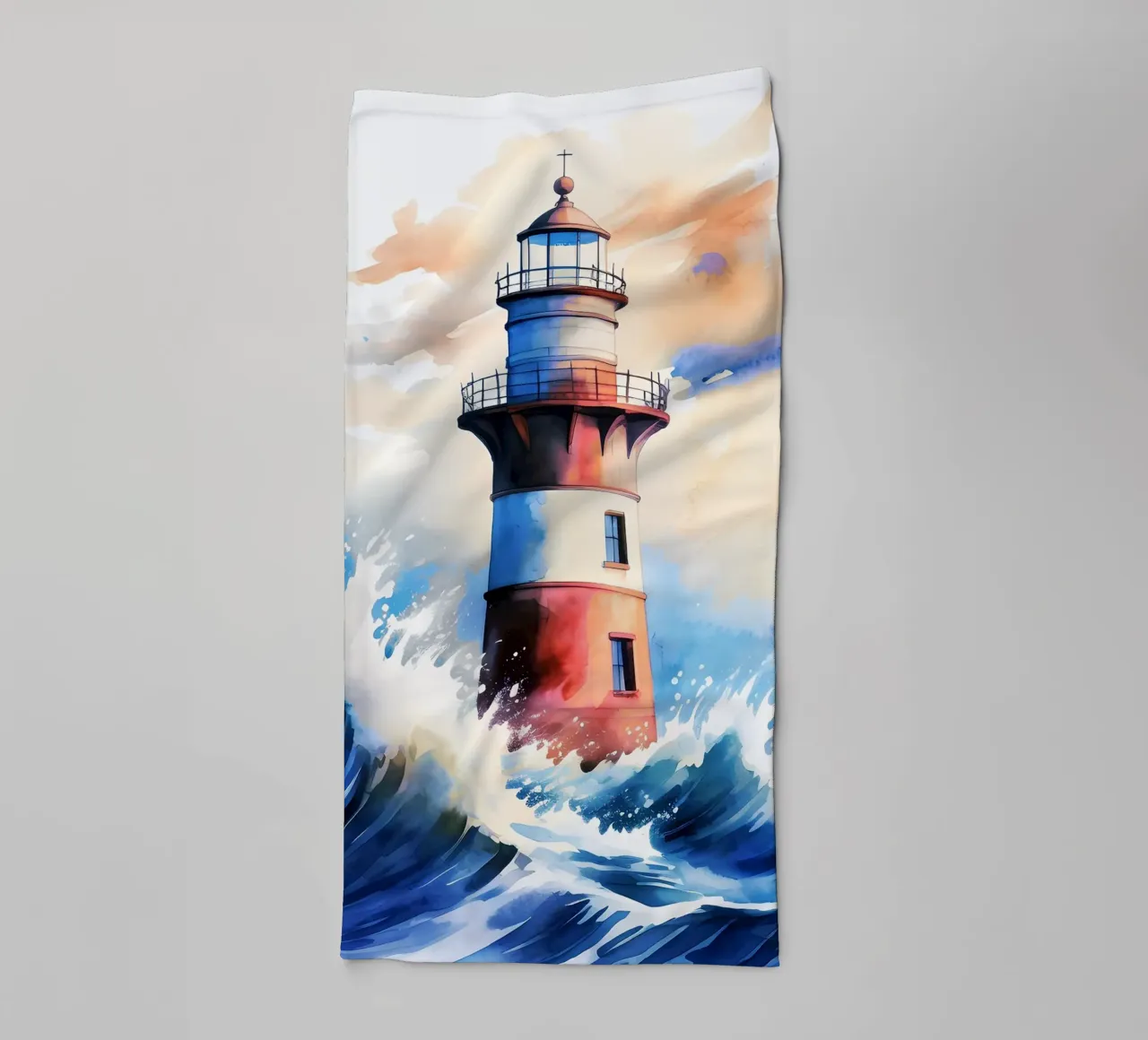 Sea Lighthouse Watercolor Design towel by kaiyaraiya