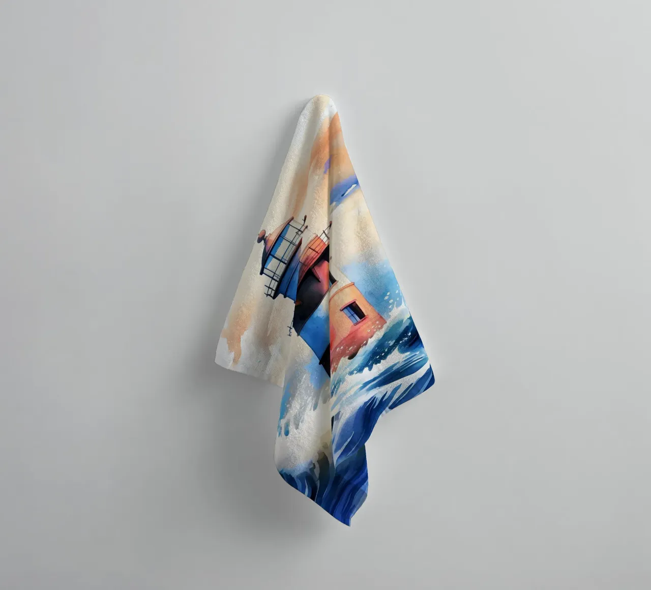 Sea Lighthouse Watercolor Design towel by kaiyaraiya