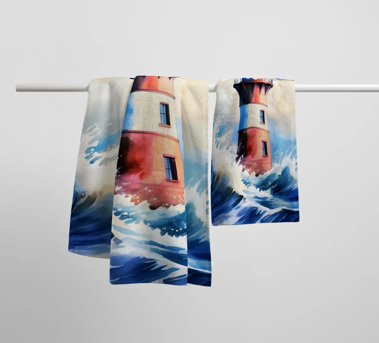 Sea Lighthouse Watercolor Design towel by kaiyaraiya