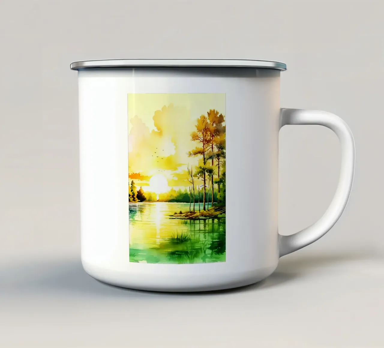 Alba sul fiume Arte dell'acquerello tazza in smalto da kaiyaraiya