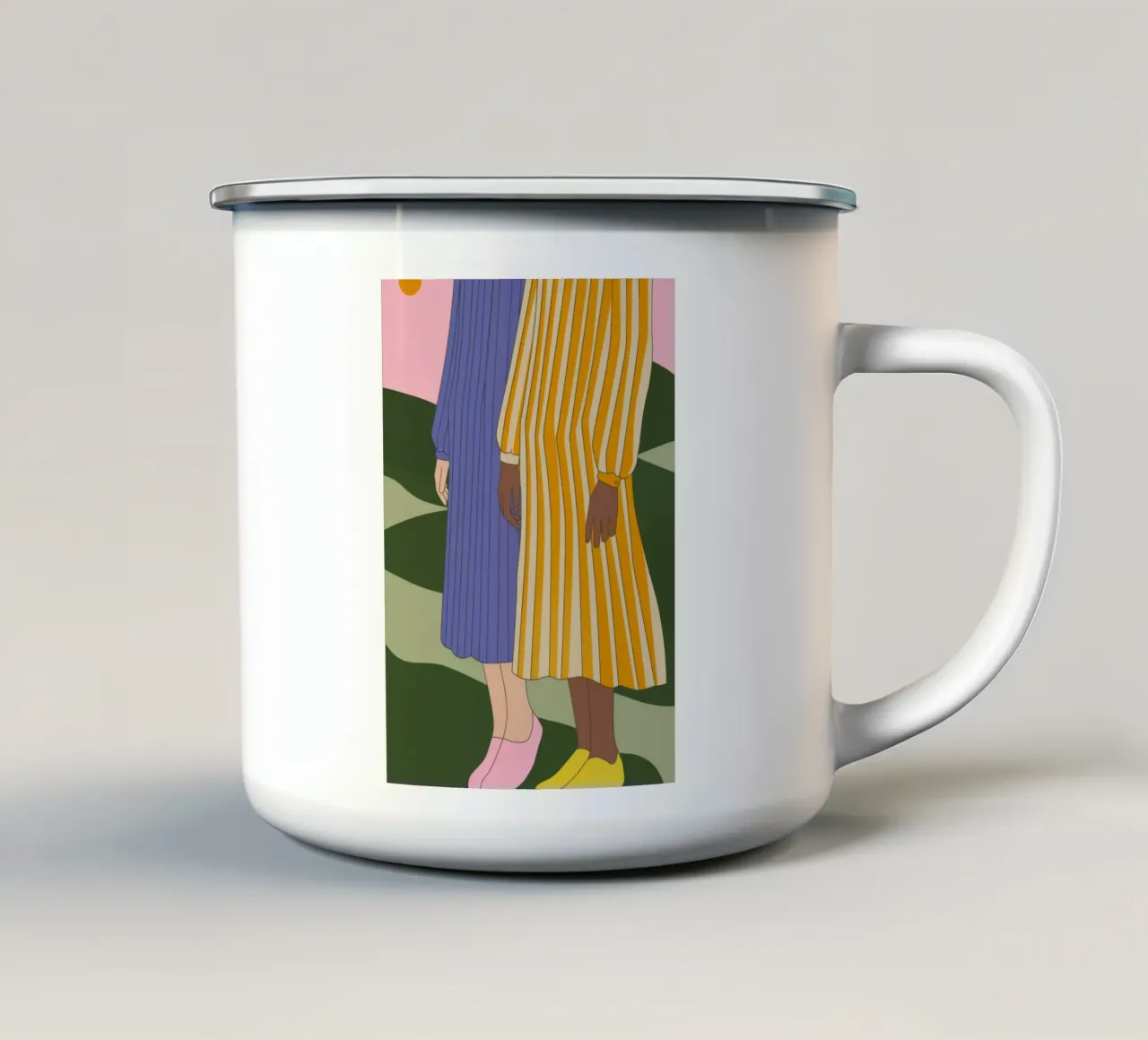 Striped Dresses enamel mug by Emery Kate