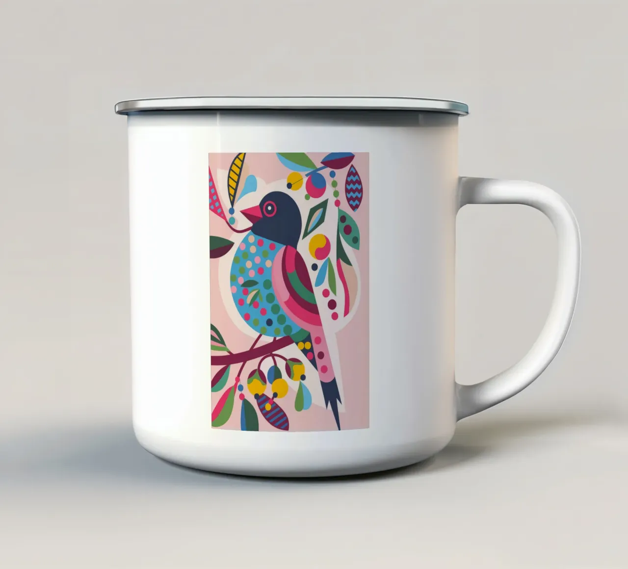 Uccello colorato tazza in smalto da Emery Kate