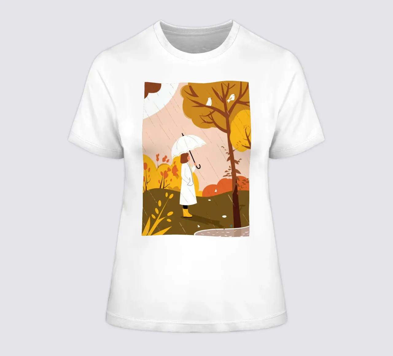 Autumn Rain Walk women's fitted t-shirt by Emery Kate