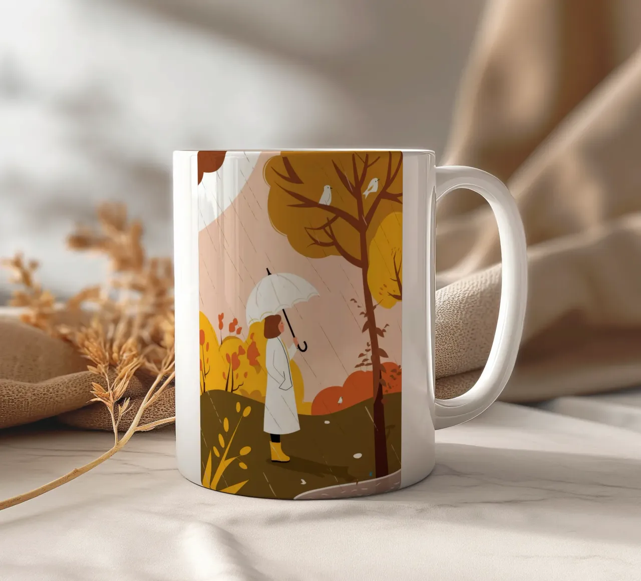 Passeggiata sotto la pioggia d'autunno tazza in ceramica da Emery Kate