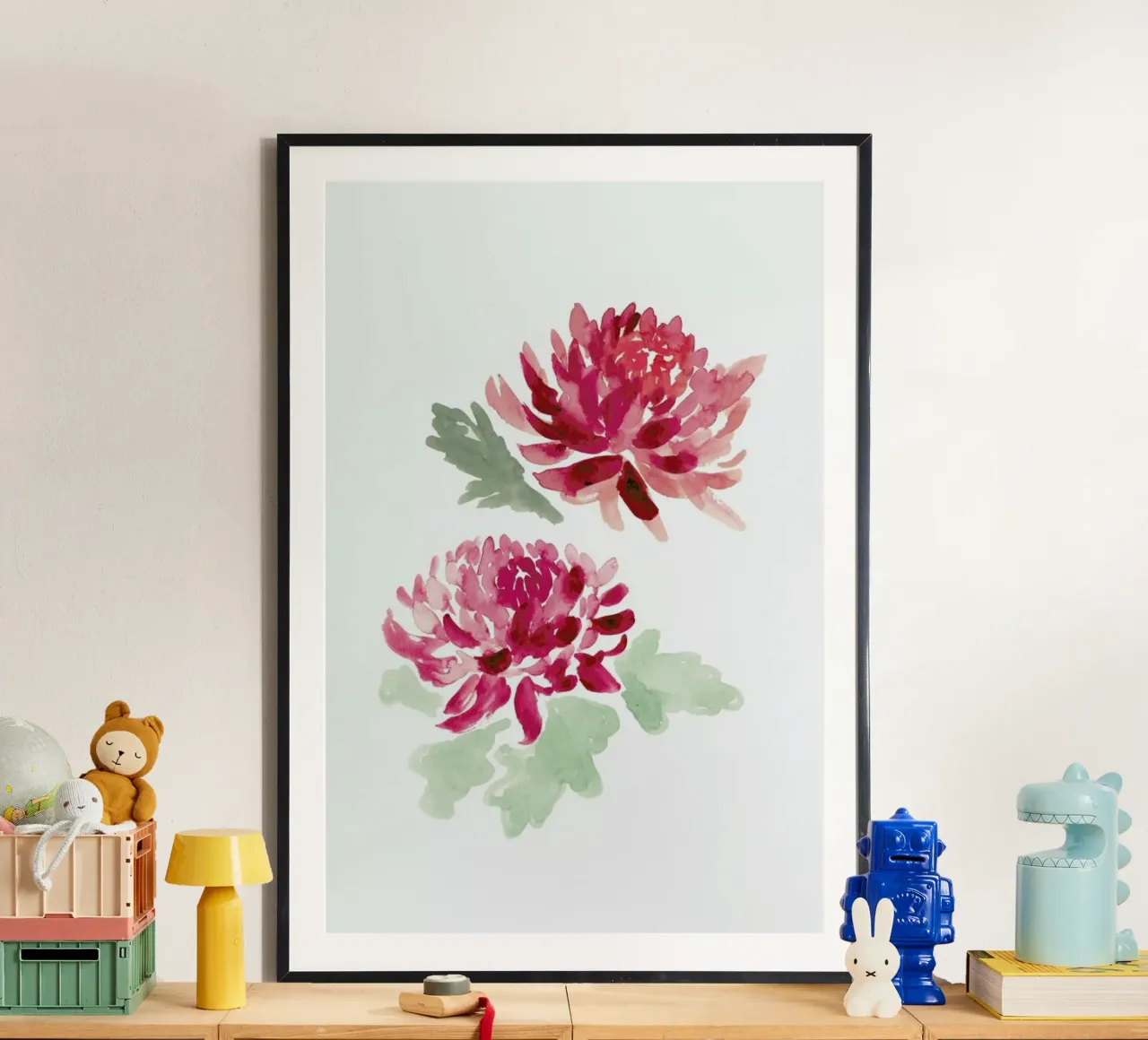 Chrysanthemum poster con telaio in legno da Farina Kuklinski