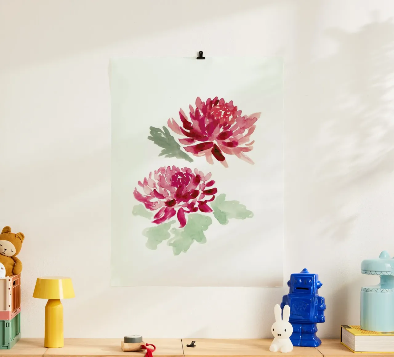 Chrysanthemum poster con telaio in legno da Farina Kuklinski