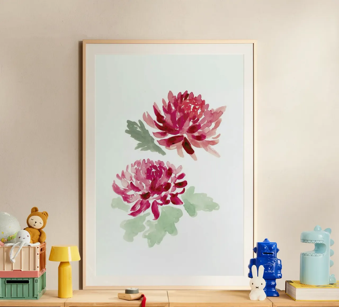 Chrysanthemum poster con telaio in legno da Farina Kuklinski