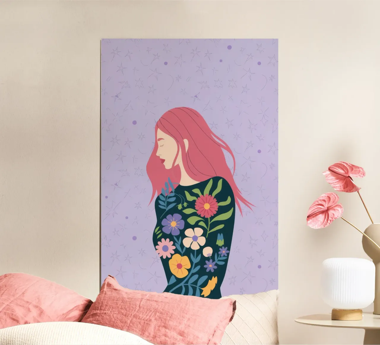 Passeggiata floreale in rosa poster con telaio in legno da Emery Kate
