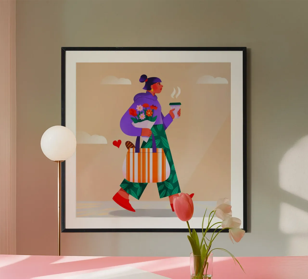 Passeggiata per lo shopping floreale poster con telaio in legno da Emery Kate