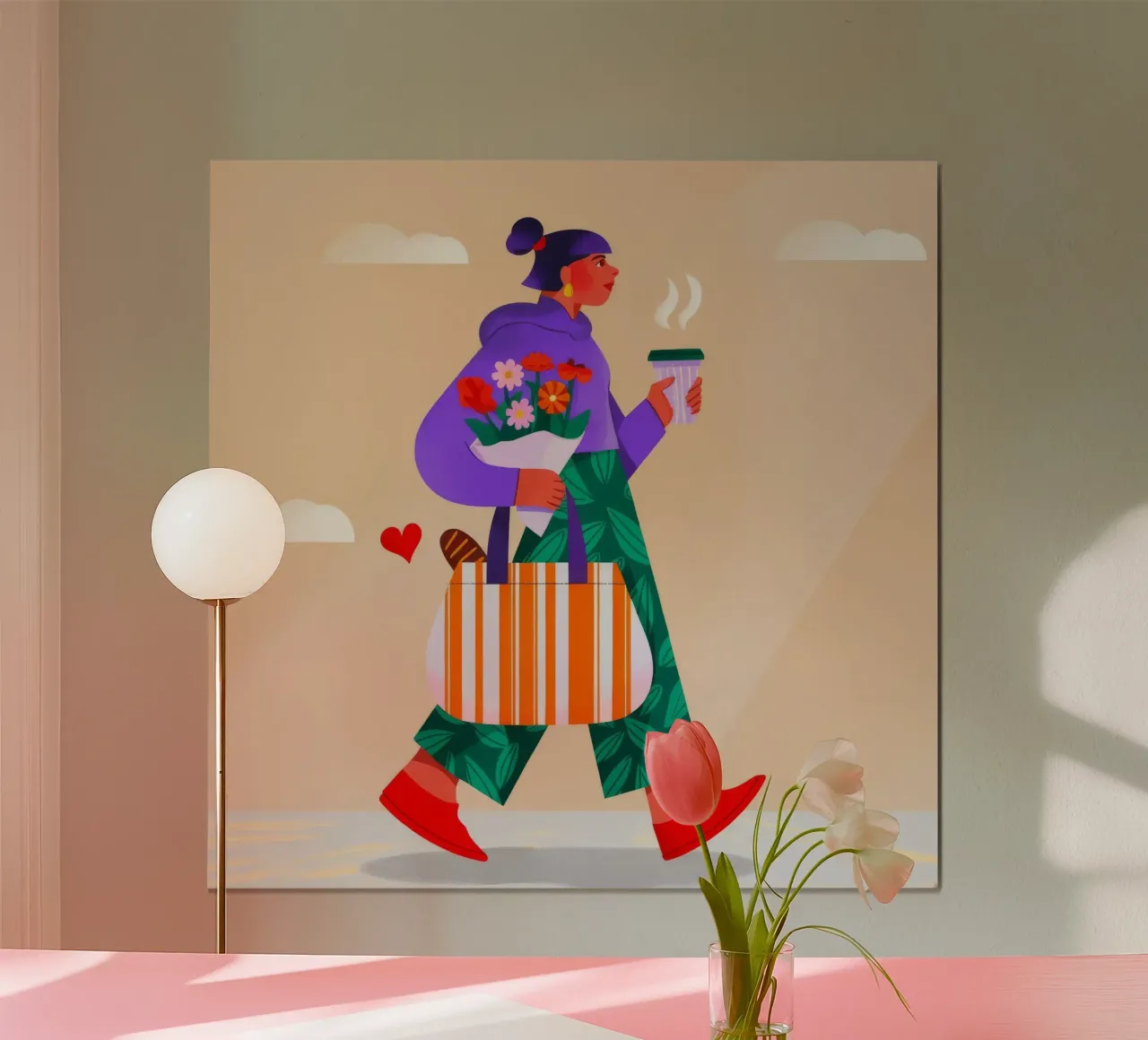Passeggiata per lo shopping floreale poster con telaio in legno da Emery Kate