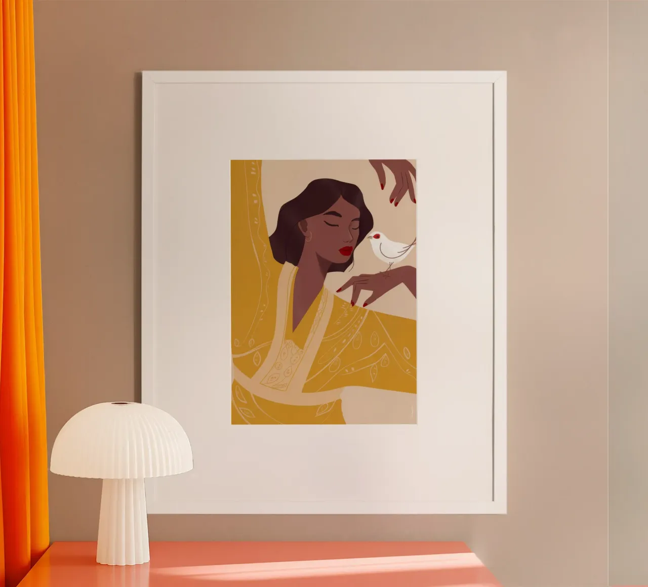 Abbraccio delicato di uccelli poster con telaio in legno da Emery Kate