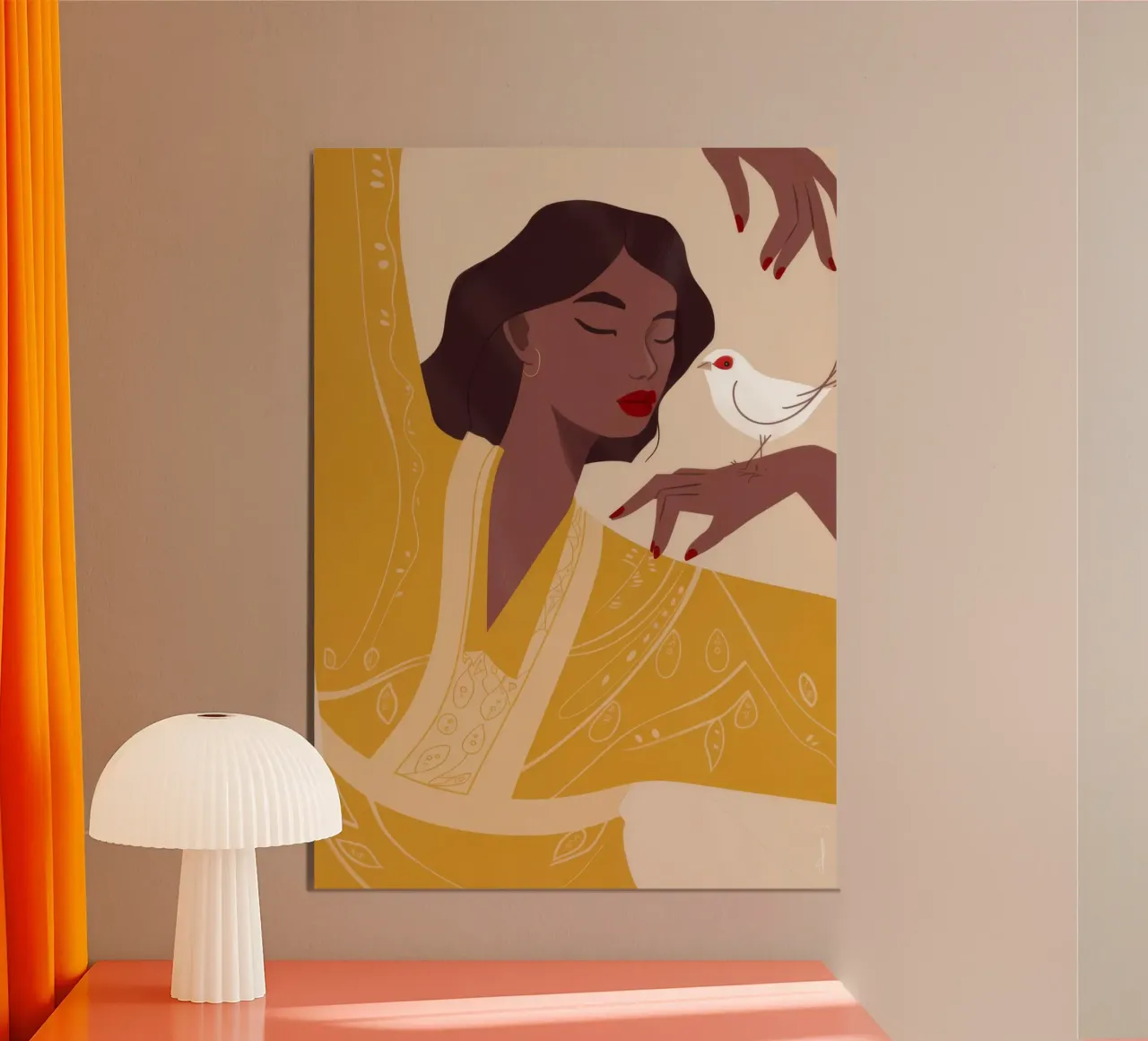 Abbraccio delicato di uccelli poster con telaio in legno da Emery Kate