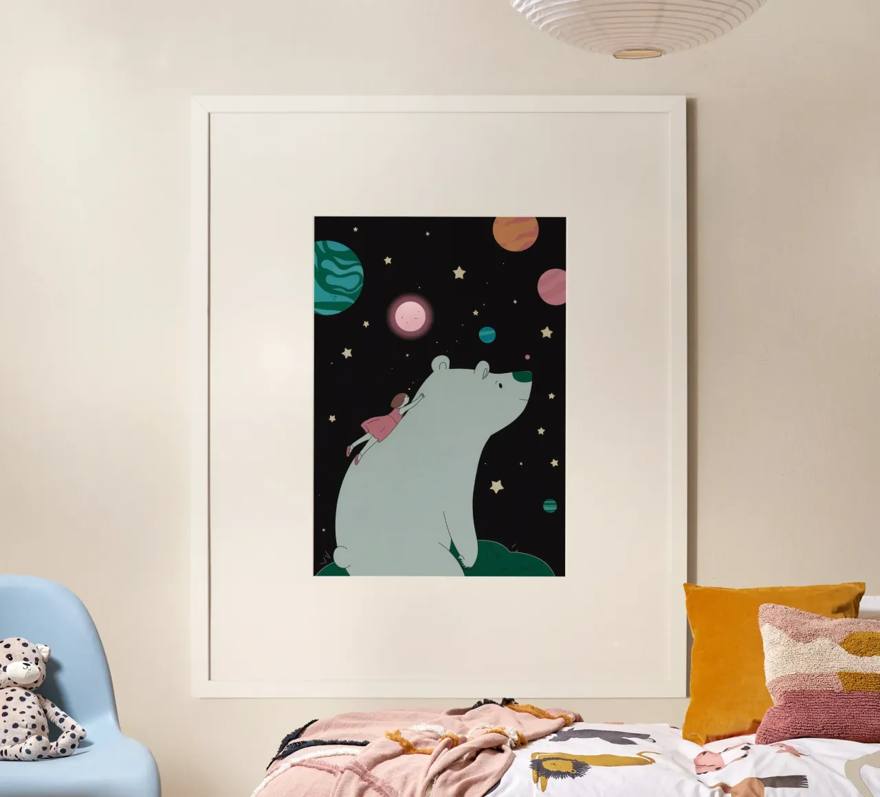 Viaggio dell'orso cosmico poster con telaio in plastica da Emery Kate