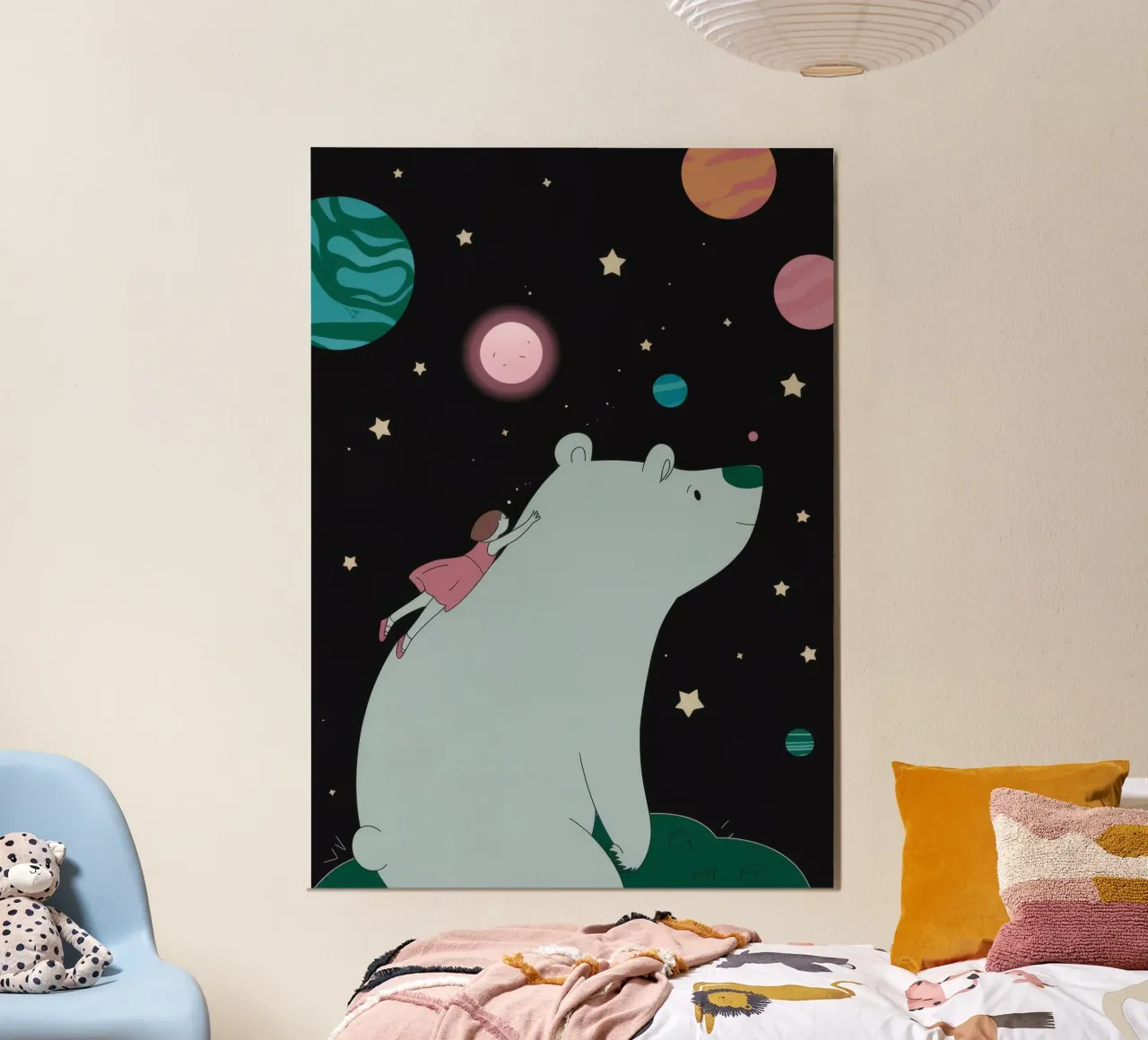 Viaggio dell'orso cosmico poster con telaio in plastica da Emery Kate