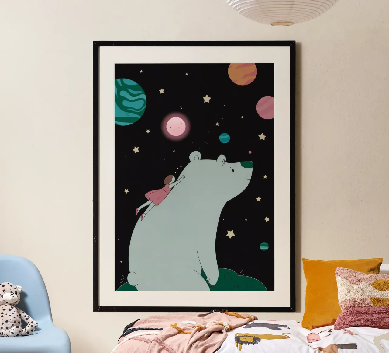 Viaggio dell'orso cosmico poster con telaio in plastica da Emery Kate