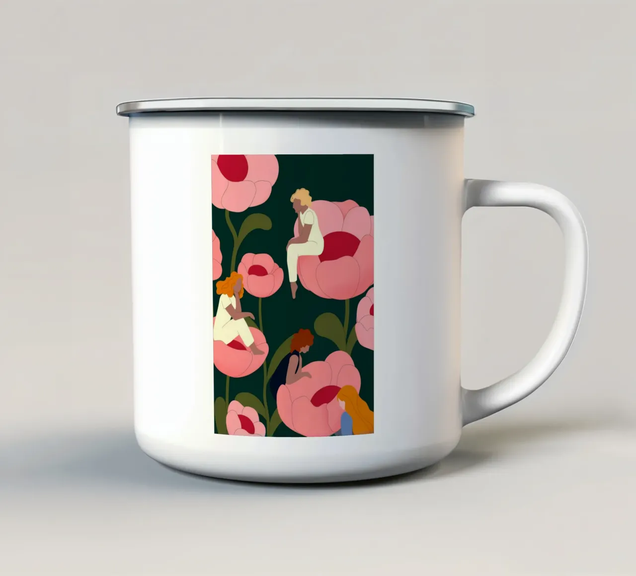 Scena di giardino con papaveri tazza in smalto da Emery Kate