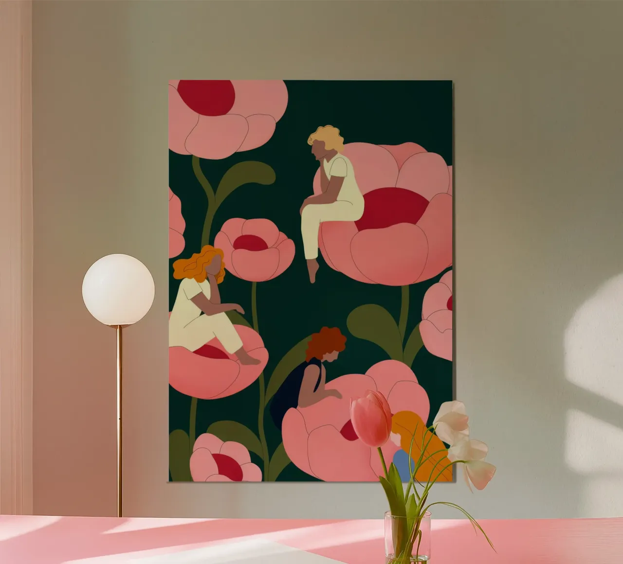 Scena di giardino con papaveri poster con telaio in alluminio da Emery Kate