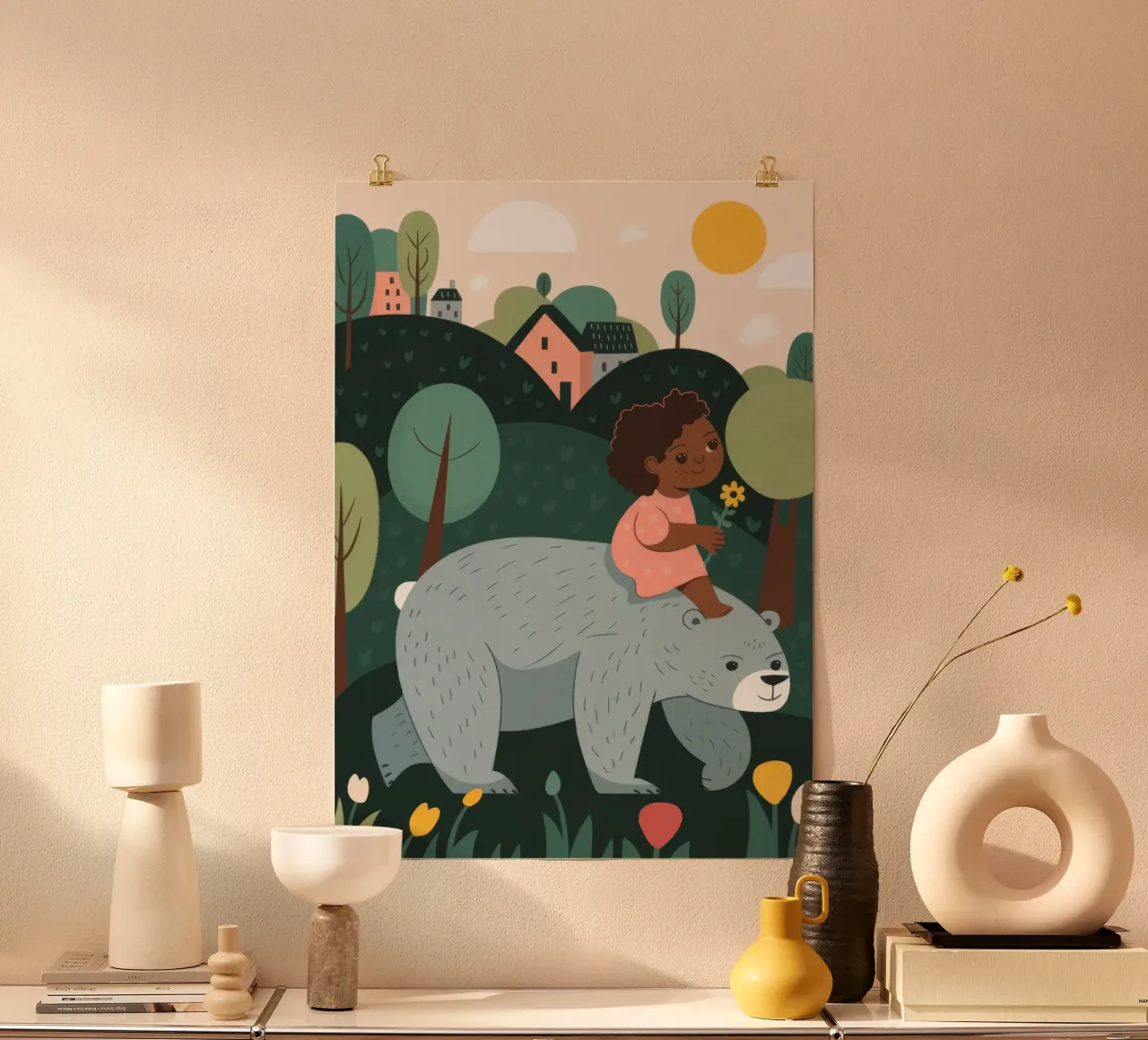 Avventura a cavallo dell'orso poster con telaio in legno da Emery Kate