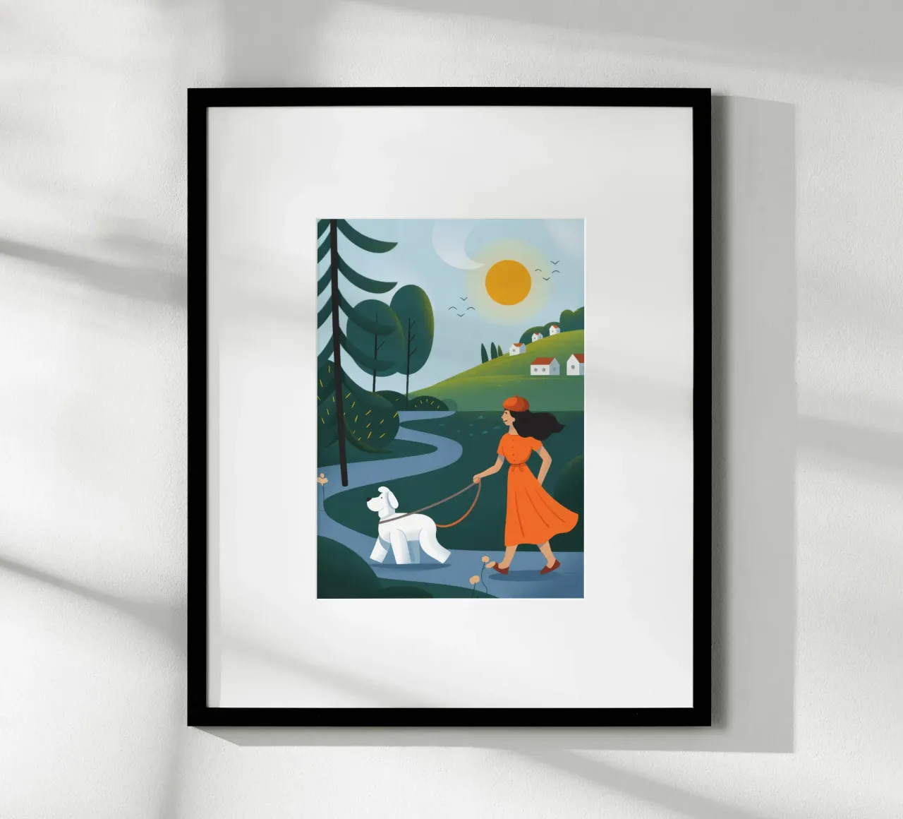 Passeggiata per cani sul lungofiume poster con telaio in plastica da Emery Kate