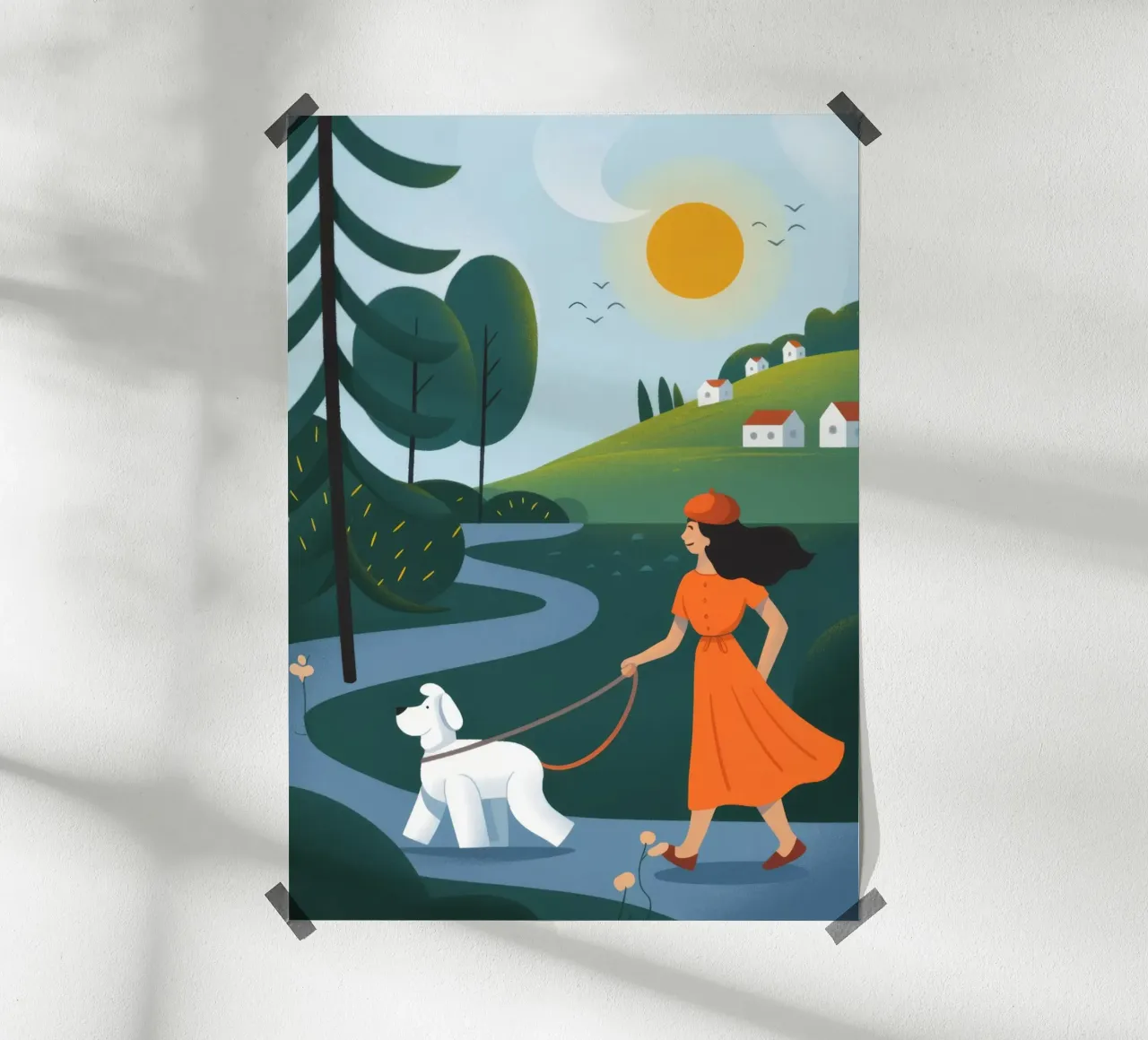 Passeggiata per cani sul lungofiume poster con telaio in plastica da Emery Kate