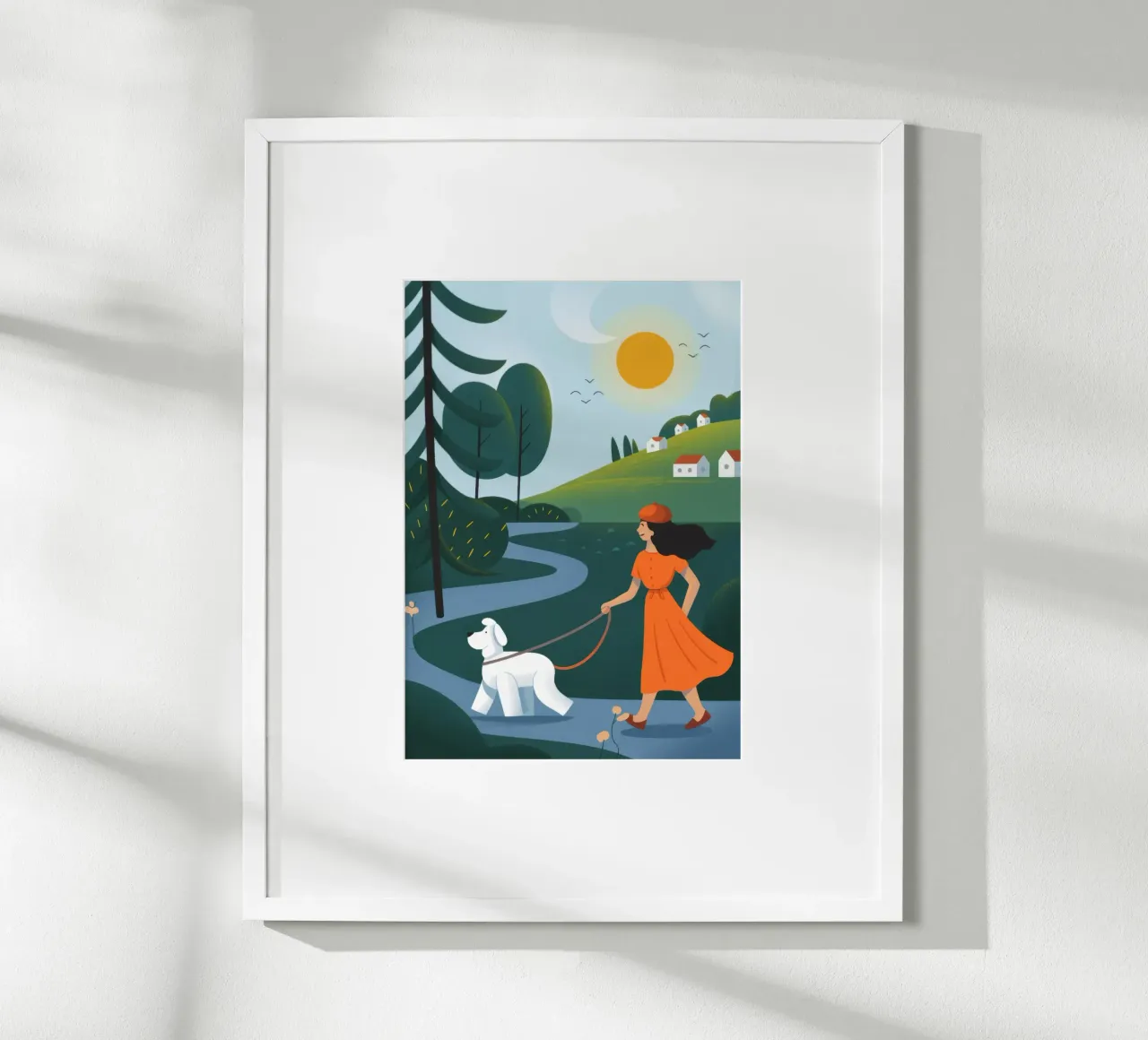 Passeggiata per cani sul lungofiume poster con telaio in plastica da Emery Kate