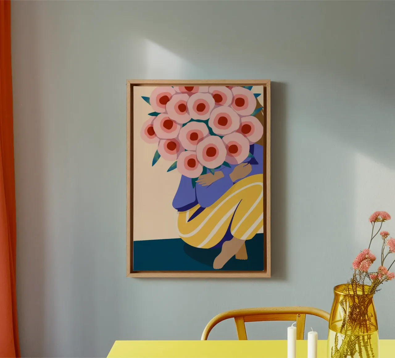 Boeket bloemengezicht canvas met Baklijst van Emery Kate