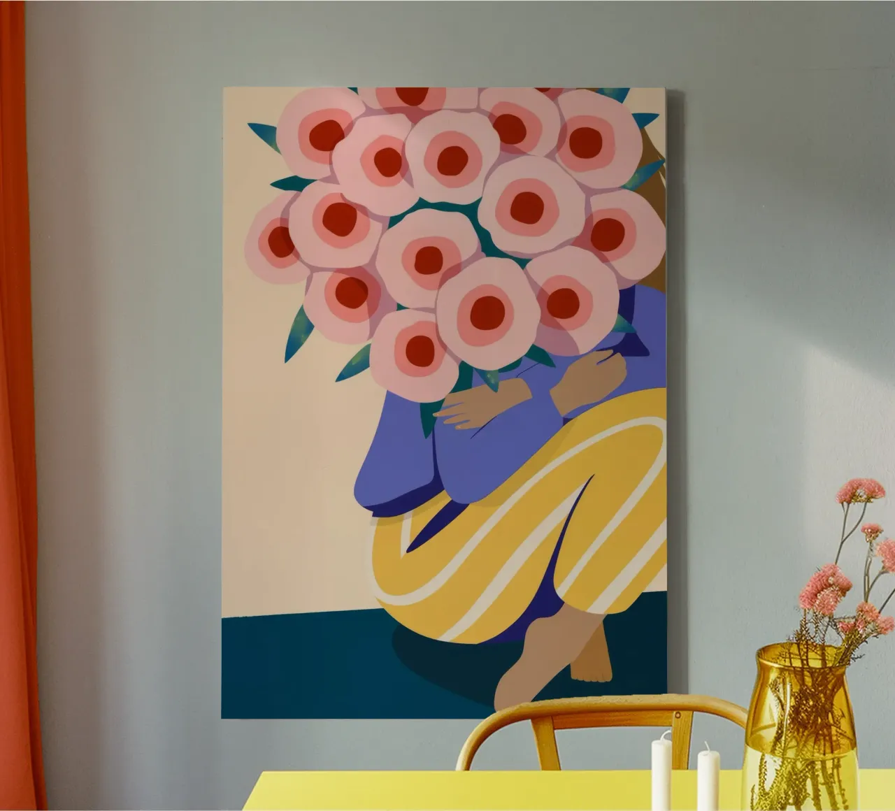 Boeket bloemengezicht canvas met Baklijst van Emery Kate