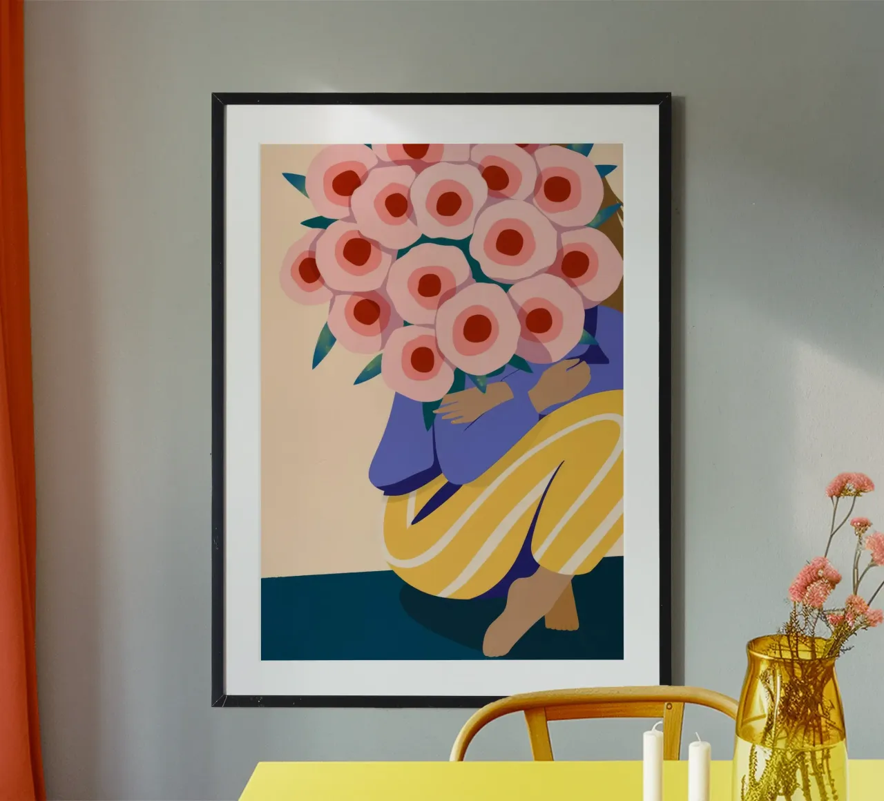 Bouquet floreale per il viso poster con telaio in legno da Emery Kate