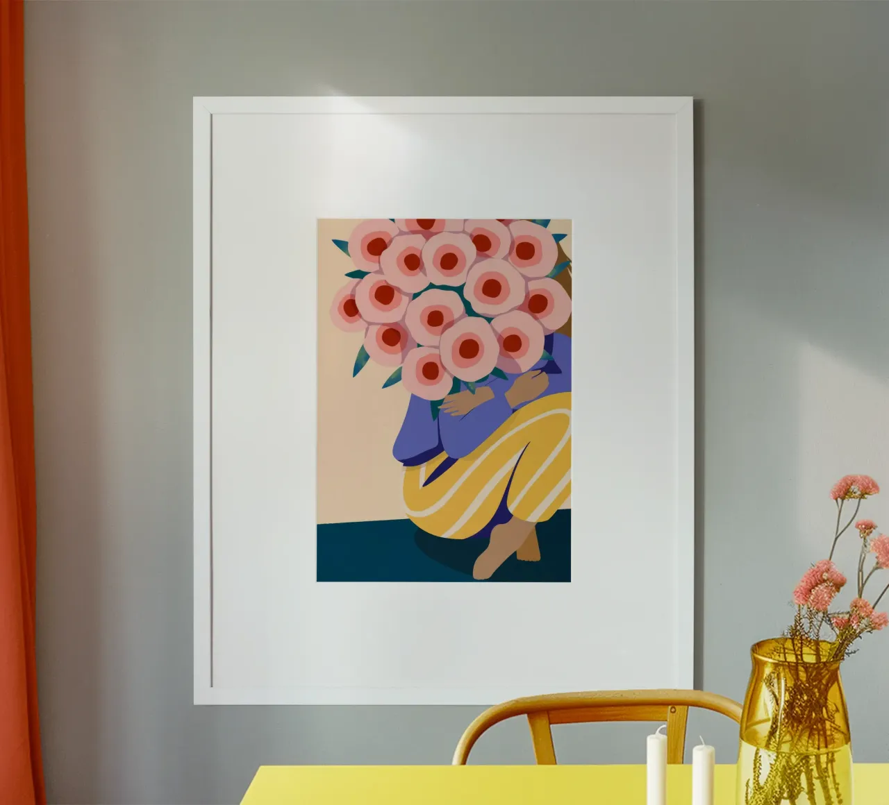 Bouquet floreale per il viso poster con telaio in legno da Emery Kate