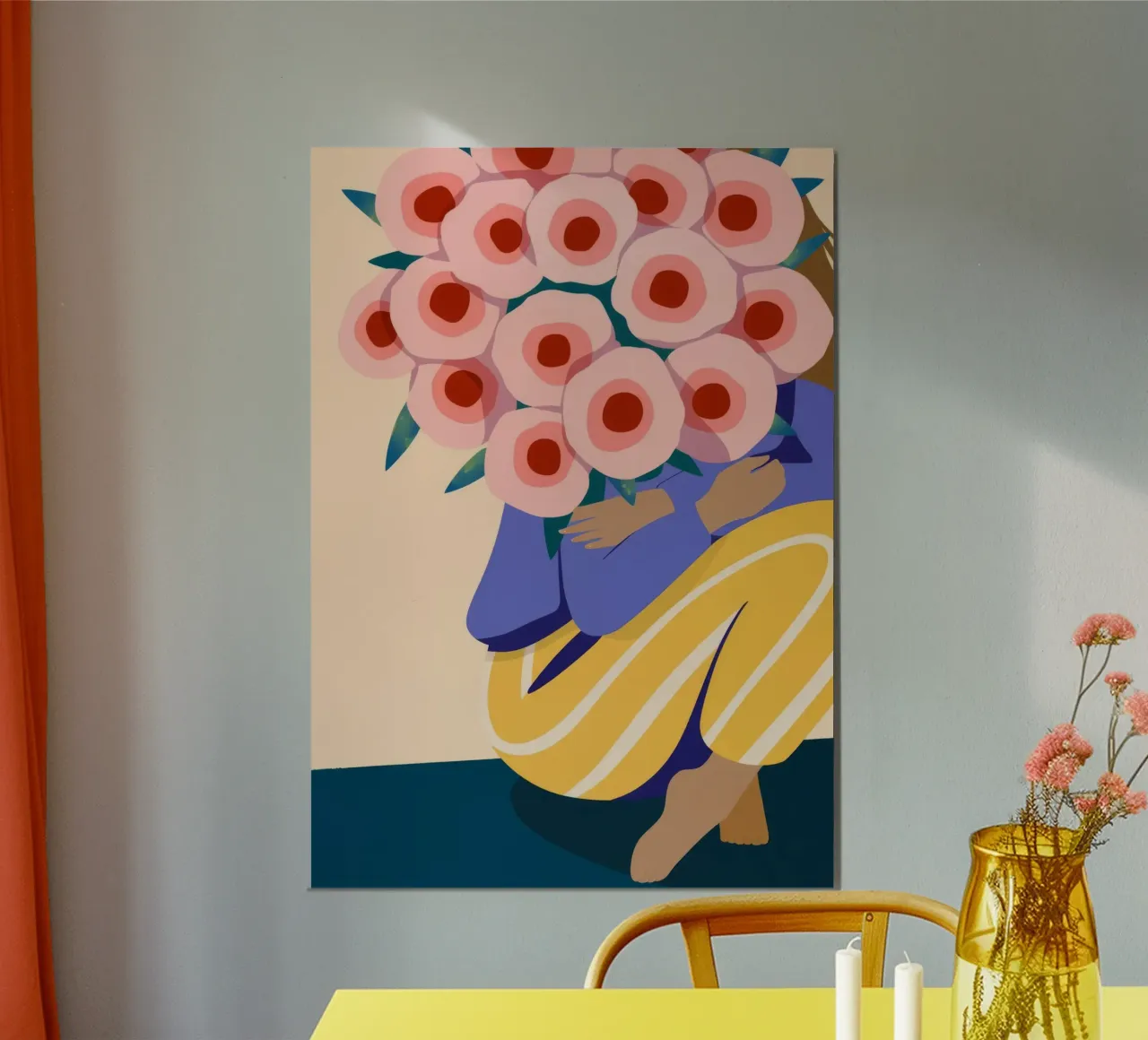 Bouquet floreale per il viso poster con telaio in legno da Emery Kate