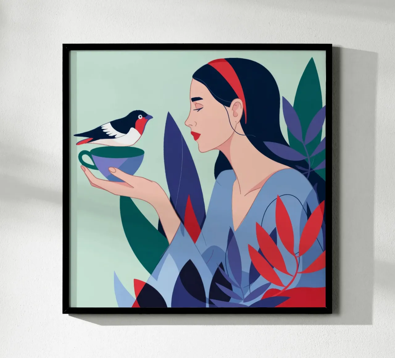 Momento dell'uomo che sussurra agli uccelli poster con telaio in plastica da Emery Kate