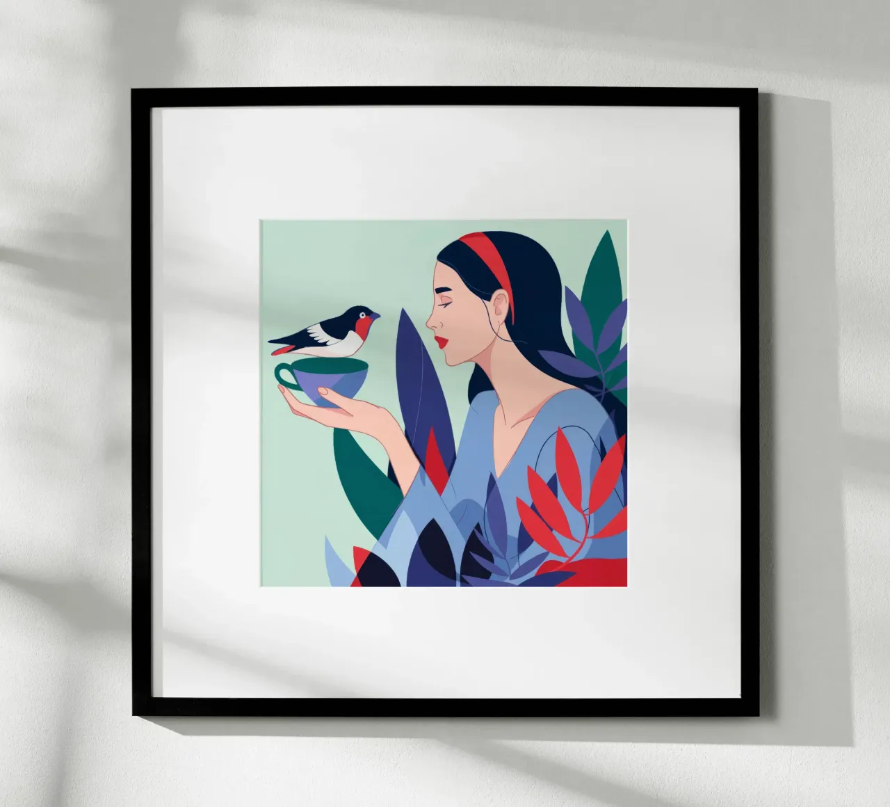 Momento dell'uomo che sussurra agli uccelli poster con telaio in plastica da Emery Kate