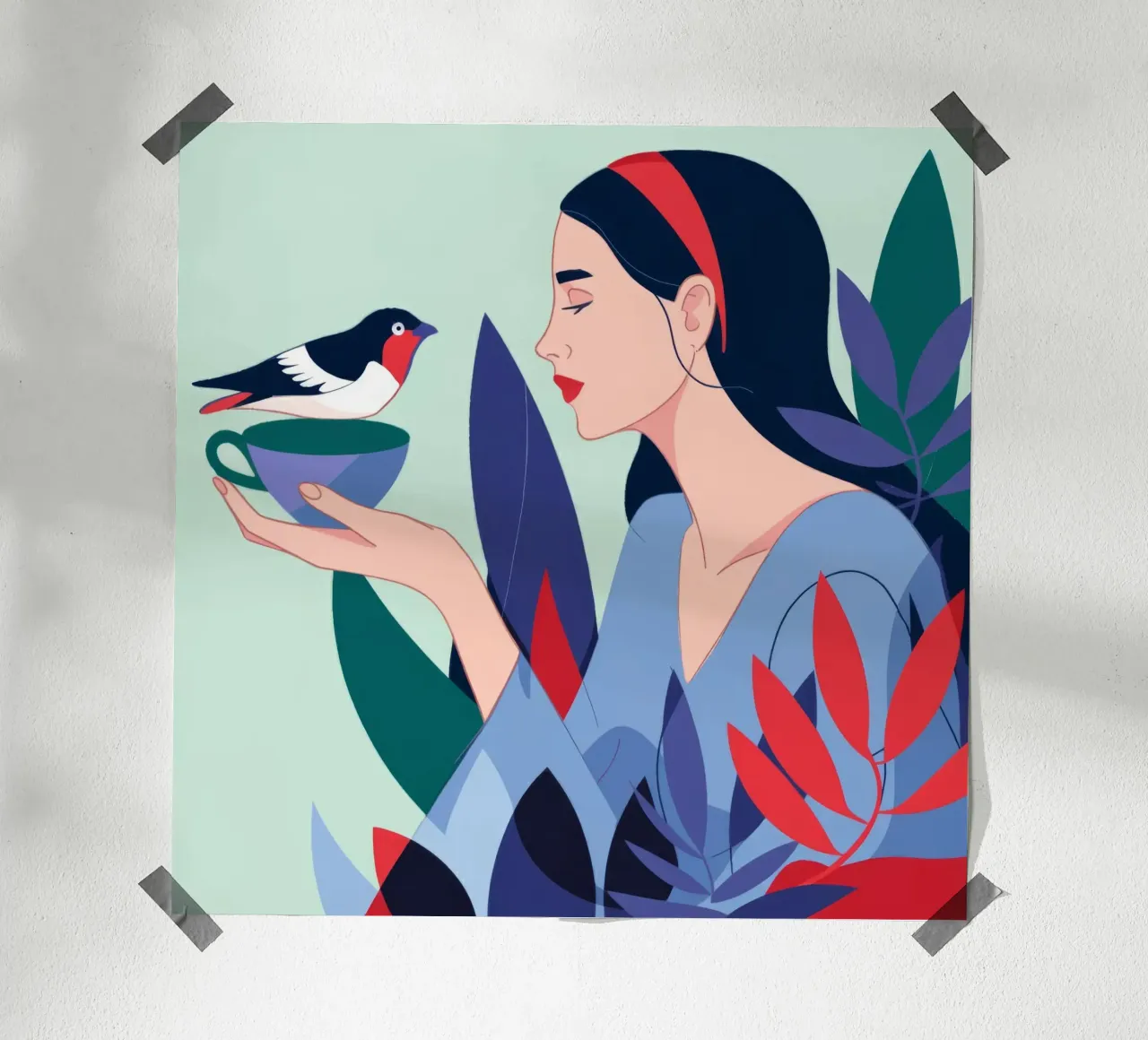 Momento dell'uomo che sussurra agli uccelli poster con telaio in plastica da Emery Kate