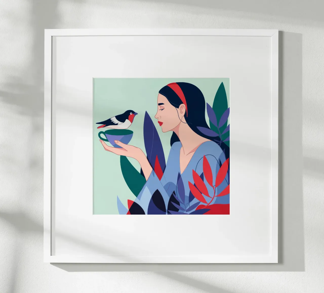 Momento dell'uomo che sussurra agli uccelli poster con telaio in plastica da Emery Kate