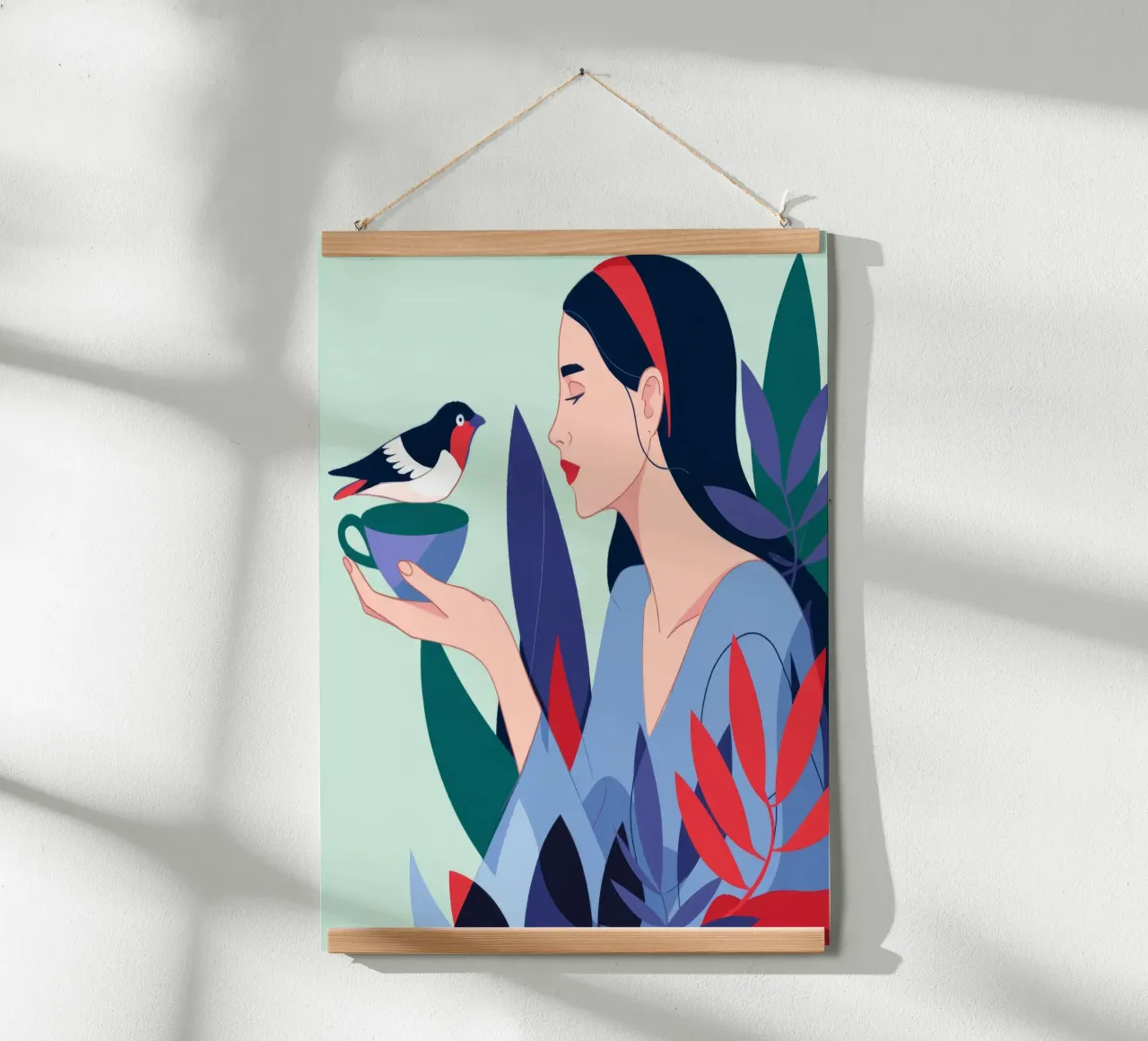 Momento dell'uomo che sussurra agli uccelli poster con telaio in plastica da Emery Kate