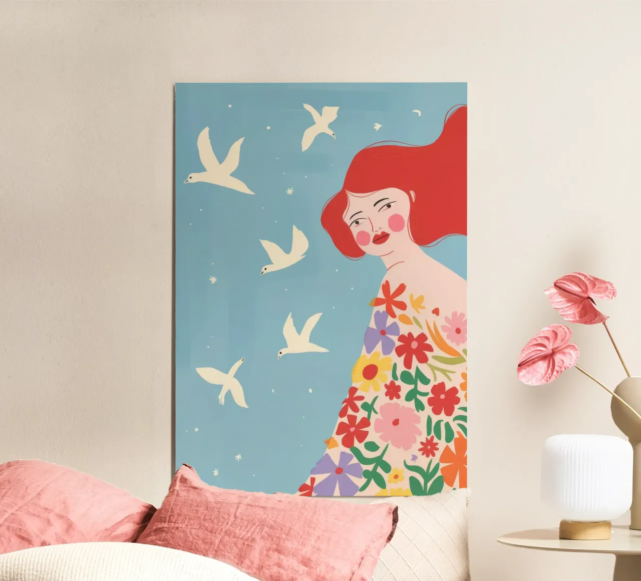 Cielo della libertà floreale poster con telaio in legno da Emery Kate