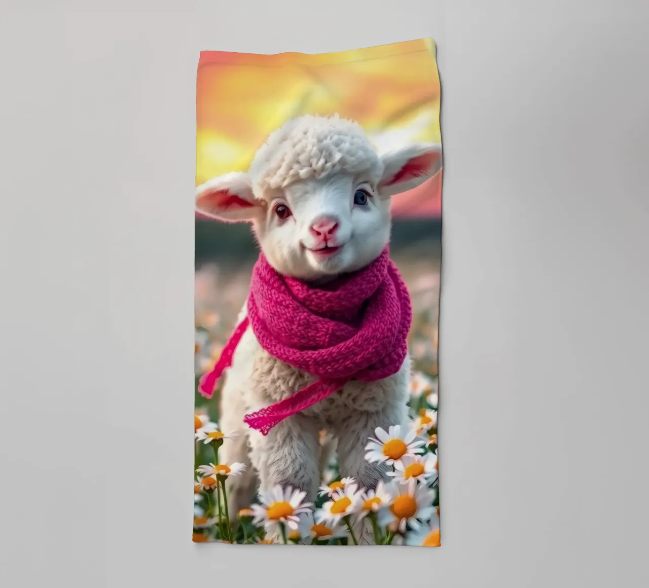 Agnello felice con sciarpa rosa in piedi tra le margherite asciugamano da bagno da DesignDoodle