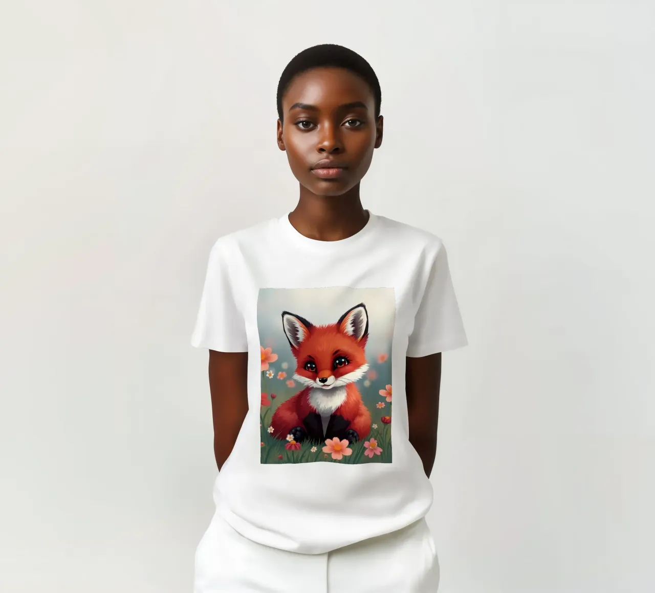 Charmanter Rotfuchs inmitten bunter Wildblumen T-Shirt von DesignDoodle