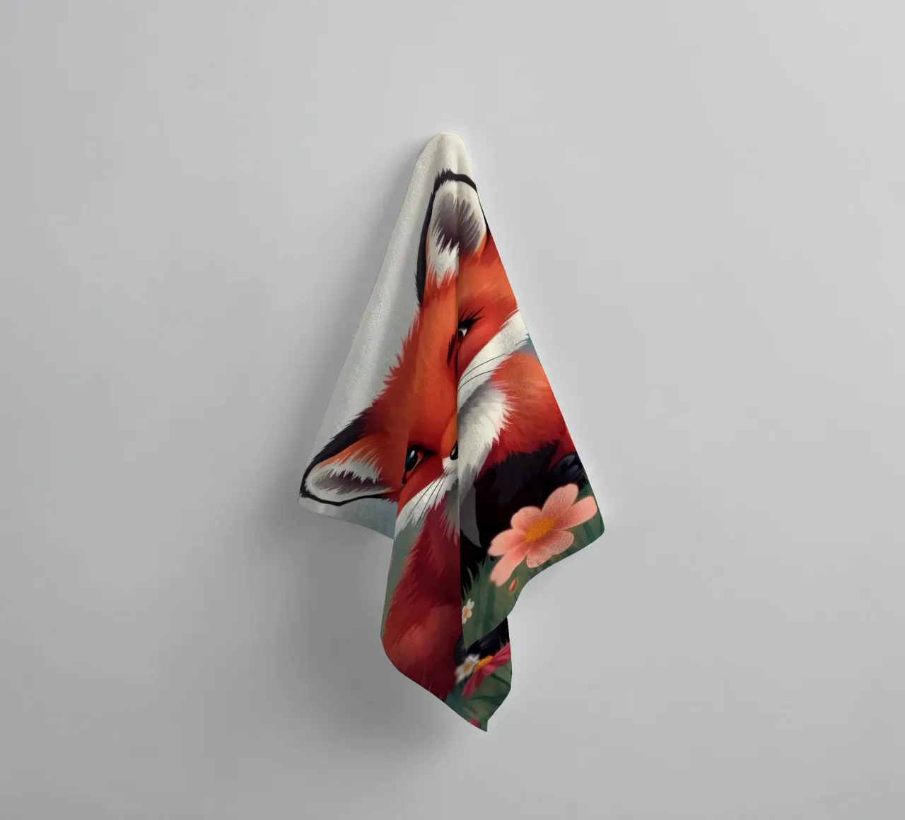 Charmanter Rotfuchs inmitten bunter Wildblumen Handtuch von DesignDoodle