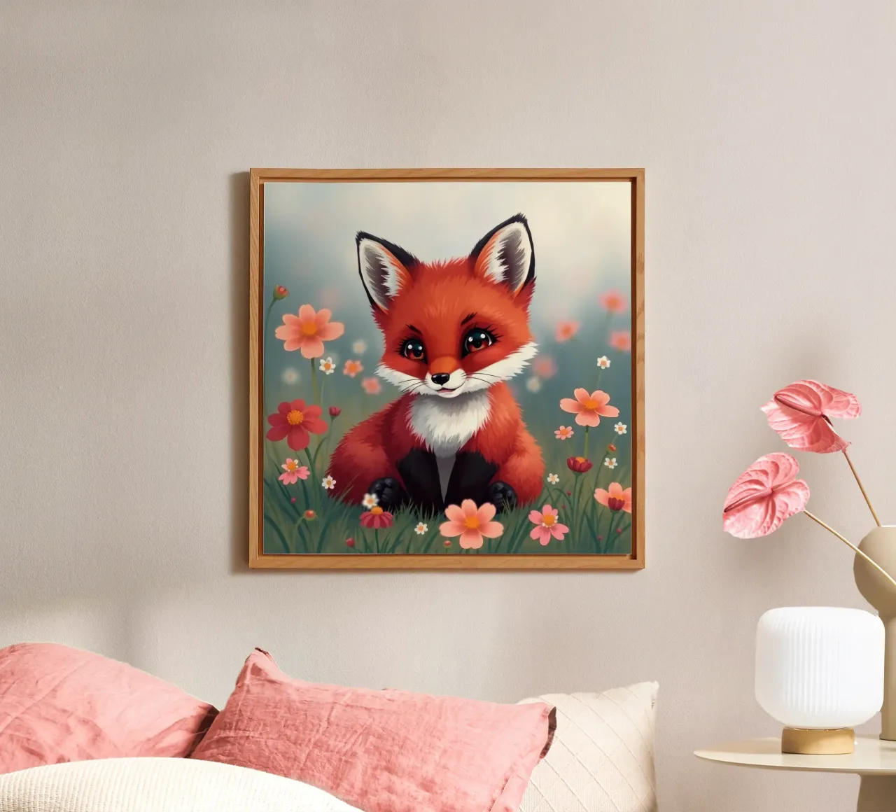 Charmanter Rotfuchs inmitten bunter Wildblumen Alu-Dibond von DesignDoodle