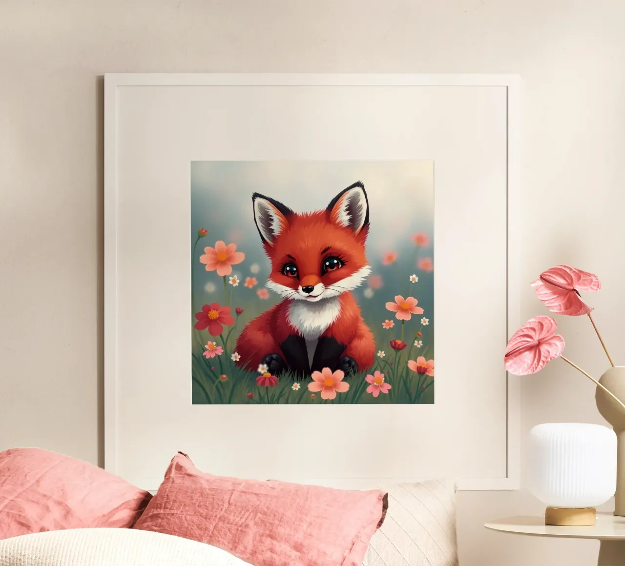 Charmanter Rotfuchs inmitten bunter Wildblumen Hahnemühle von DesignDoodle