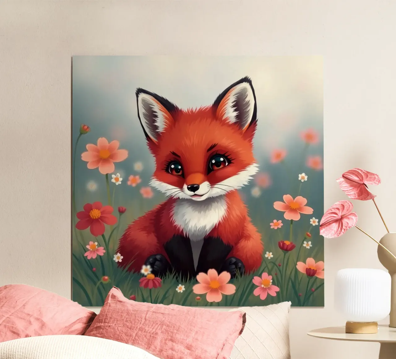 Charmanter Rotfuchs inmitten bunter Wildblumen Hahnemühle von DesignDoodle